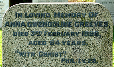 Headstone of Anna Gwendoline Greeves (n&eacute;e  Bewley) 1913 - 1998