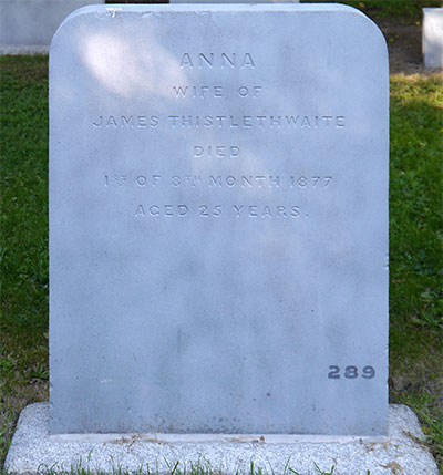 Headstone of Anna Thistlethwaite (n&eacute;e Baker) 1852 -  1877