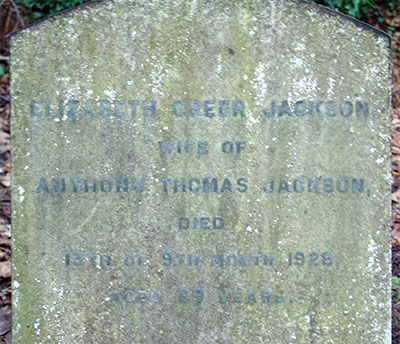 Headstone of Elizabeth Greer Jackson (n&eacute;e Greeves) 1839 - 1928