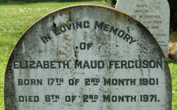Headstone of Elizabeth Maud Ferguson (n&eacute;e Sinton) 1901-1971
