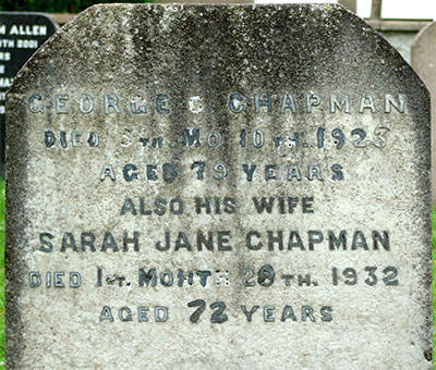 Headstone of Sara Jane Chapman (n&eacute;e Potts) 1860 - 1932