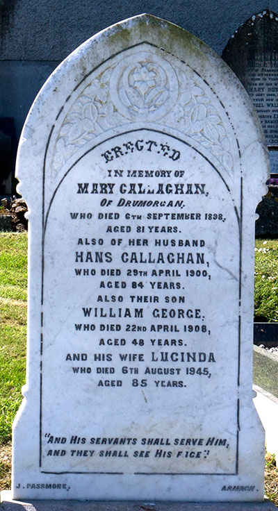Headstone of Mary Callaghan (n&eacute;e Jackson) 1817 - 1898