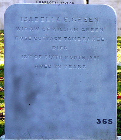 Headstone of Isabella Eliza Green (n&eacute;e Sinton) 1802 - 1881