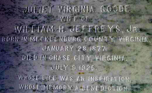 Headstone of Juliet Virginia Jeffreys (n&eacute;e Goode) 1877 - 1926