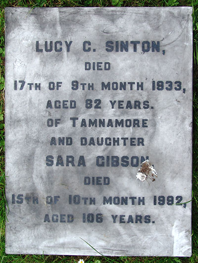 Headstone of Sarah Dickie (n&eacute;e Sinton) 1885 - 1992
