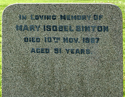 Headstone of Mary Isobel Sinton (n&eacute;e Brown) 1896 - 1987